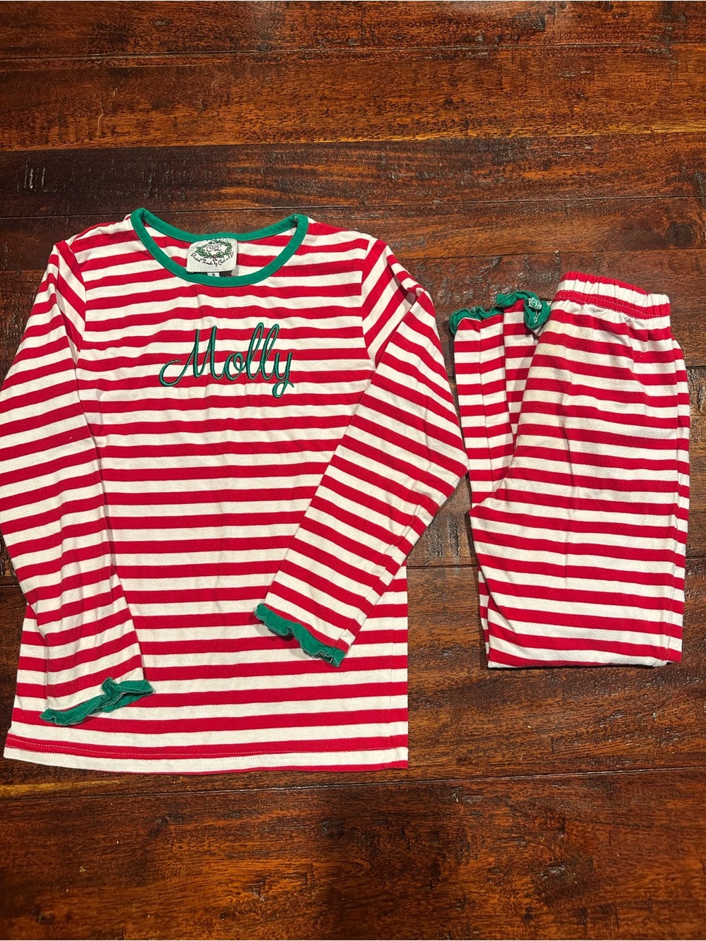 Cecil&Lou Red & White Stripe Kids Pajama Set with Green Trim - Molly